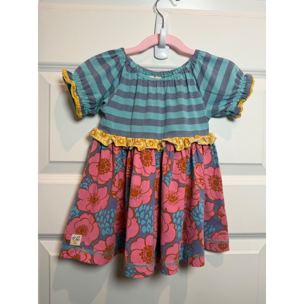 66. Wildflowers Clothing Girls Mixed Pattern Floral Striped Ruffle Top Size 2